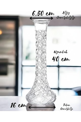 Lebron Zarif Kristal Kesim Cam Vazo - 40 Cm Şeffaf