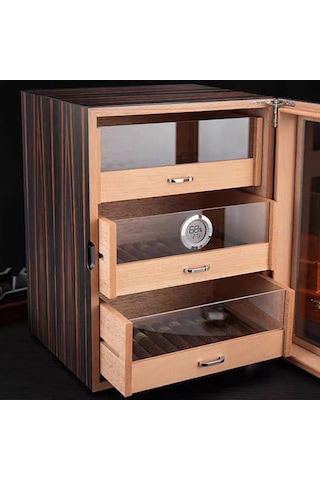 Cigarloong Camlı 3 Çekmeceli Puro Kutusu Humidor Abanoz 100's
