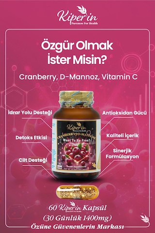 Kiper'in Cranberry D-Mannoz C Vitamini 1400 MG 60 Kapsül