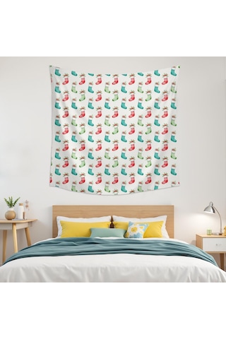 Noel Desenli 59x59 İnç Kare Goblen Duvar Halısı, Ev, Oturma Odası Ve Yatak Odası Duvar Dekoru İçin