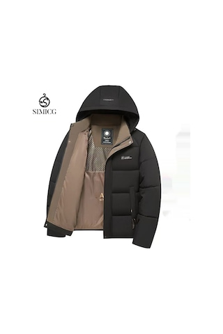 Kışlık Rahat Kalın Kapüşonlu Sıcak Erkek Pamuklu Ceket Siyah