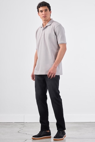 Dufy Gri Polo Yaka Pamuklu Düz Renk Slim Fit Erkek T-shirt Gri