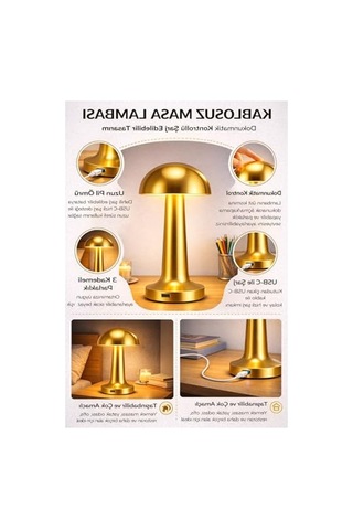 Dokunmatik Led Masa Lambası, 3 Kademeli Şarj Edilebilir Gece Lambası İle Dekoratif 10 Parça Siyah