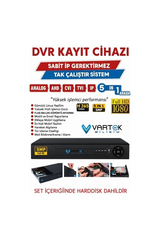 16 Kameralı 6 Atom Led Gece Renkli Görüşlü Güvenlik Kamerası Seti + 2 Tb Hdd