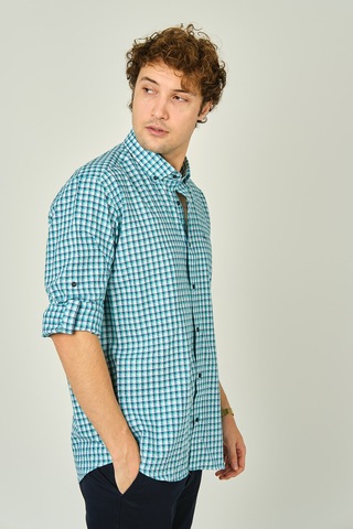 Figs Erkek Slim Fit Ekoseli Uzun Kollu %100 Pamuk Gömlek 0016 Mint Mint