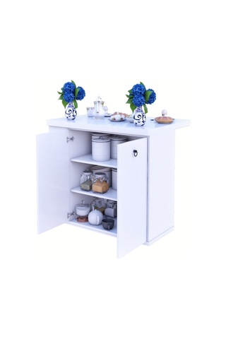 Mdf Adore Çok Amaçlı Mutfak Adası 2 Kapaklı Raflı Beyaz