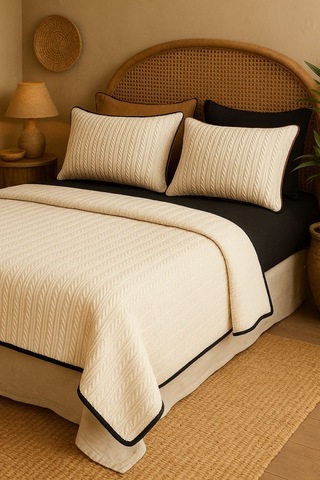 Siyah-krem Örgü Desen Çift Kişilik Nevresim Takımı Pike Tkm Çok Renkli