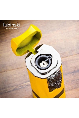 Lubinski Lion Sehpalı Delicili Tek Torch Puro Çakmağı Sarı
