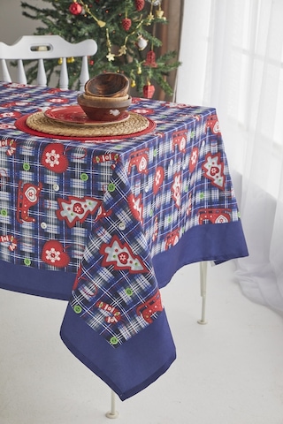 Ays Home Lacivert Kırmızı Christmas Yemek Masa Örtüsü