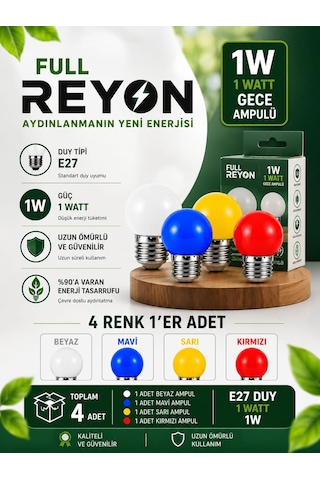 1 Watt 4 Adet 4 Renk E27 Duy Renkli Gece Ampulü, Loş Işık Sevenler İçin Ağaç Feneri Ampulü - 4 Renk