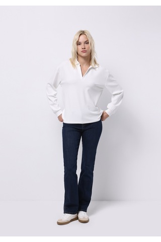 Colins Regular Fit Polo Yaka Düz Kadın Beyaz Uzun Kol Tişört Cl1075636 Q1.v2 Ofw Beyaz
