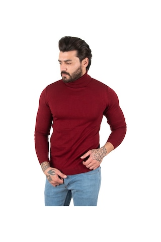 Deepsea Bordo Balıkçı Yaka Bordo Düz Kazak 2002292 Bordo