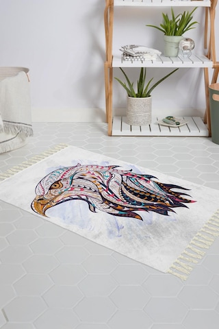 Banyo Halısı Dijital Baskılı Banyo Paspası 50x80 Polyester Kaymaz Tabanlı Duş Paspası Eagle Beyaz - Siyah