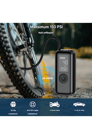 Elektrikli Hava Pompası 6000 Mah Lcd Ekranlı Led'li Ve Usb Çıkışl