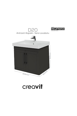 Creavit D20 65 Cm Kapaklı Lavabo Dolabı Antrasit Lake Kapak Antrasit