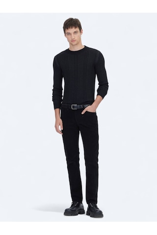 Kip Siyah Fitilli Dokuma Slim Fit Kadife Casual Pamuk Karışımlı Pantolon