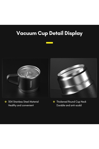 Youtek 500ml 304 Çelik Termos Bardak, 12 Saat Isı Saklama, Sızıntı Engeli, Ev/ofis/doğa İçin, Kapak Bardak Olarak Kullanılabilir, Pembe Kutu Yok Siyah