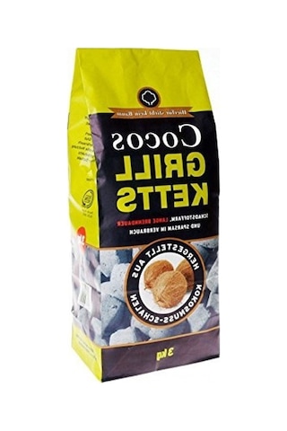 Cocos Briket Mangal Kömürü, 3 Kg, Yüksek Kalite, Uzun Yanma Süresi Acı Kahverengi