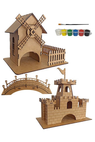 Chers Ahşap Maket 3'lü Set + Boya Ve Fırça Hediyeli Chers Ahşap Maket 3'lü Set + Boya Ve Fırça Hediyeli