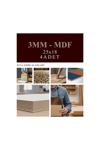 3 Mm 25x18 Mdf Plaka 4 Adet - Pasta Altlığı, Hobi, Maket, Ahşap El Sanatları İçin Uygun