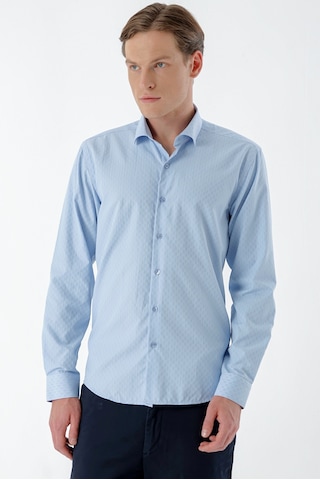 Morven Erkek A. Mavi Trend Çizgili Panolu İtalyan Yaka Slim Fit Gömlek 24mc004014311 A. Mavi