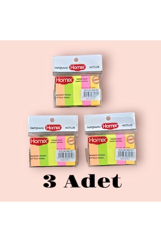 Homix 3 Paket Yapışkanlı Renkli Parmak Post-it Notluk 5'li