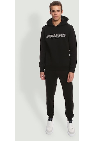 Jack & Jones Erkek Jprblajason Baskılı Kapüşonlu Sweatshirt 12249401 Siyah