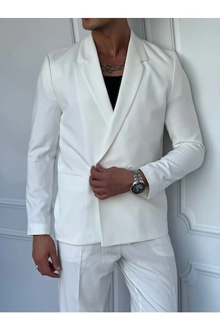 Modefendi 2 Düğme Detaylı Oversize Kesim Baggy Takım Beyaz
