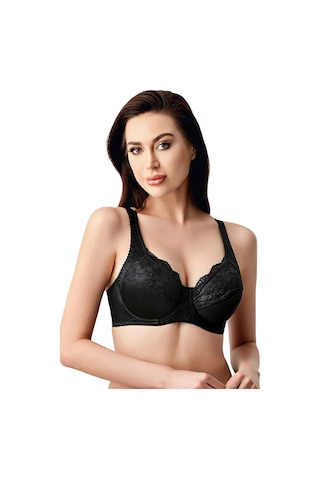 New Bra Newbra Lingerie 342305 Kadın Dantel Detaylı Balenli Toparlayacı Minimizer Sutyen Siyah