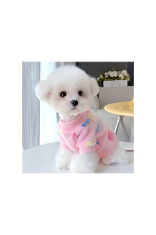 Kedi Ve Köpek İçin Flanel Kumaştan Tasma Bağlama Halkalı Pembe Kazak