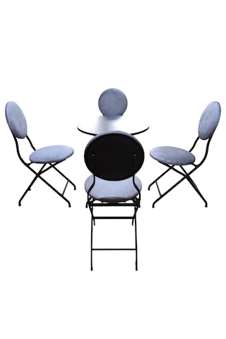 Gri Kumaş Metal Bahçe Takımı - 4 Sandalye + 1 Masa