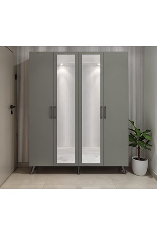 Alara Tamamı Mdf Aynalı Portmanto Vestiyer Ayakkabılık Füme 160 Cm - M2 Antrasit