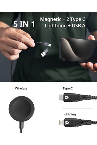 5in1 Şarj Kablo Usb To Type C/lightning/iwatch İle Uyumlu Zr792