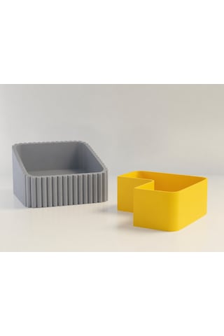 3d Baskı Fıstık Kasesi - Çift Hazneli Kabuk Ayırıcı Sunum Kasesi - Gri Sarı Diğer