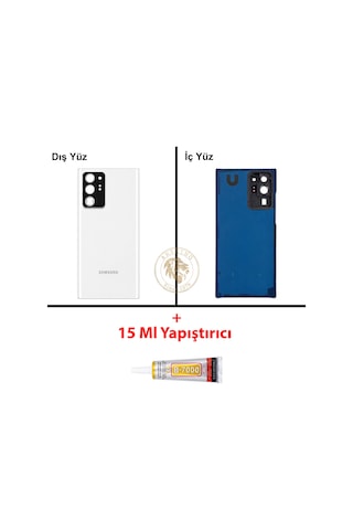 Samsung Galaxy Note 20 Ultra Beyaz Renk Lensli Arka Kapak + B7000 Yapıştırıcı Arka Cam Batarya Kapağı Pil Kapağı Lazer Kesim Back Cover Galaxy Note 20 Ultra Uyumlu 59713918