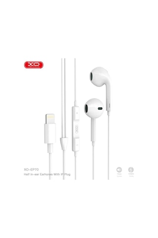 Xo Ep70 Apple Uyumlu iPhone  Mikrofonlu Kulak İçi Kulaklık - Ses Kontrollü Beyaz Kablolu Kulaklık Şeffaf