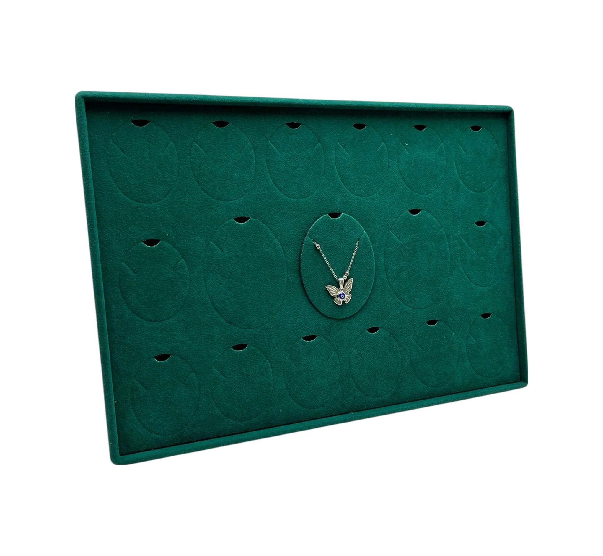 Süet Kumaş Yeşil 34-24 Cm Ayaklı 17 Pedli Kolye Tabla Stand