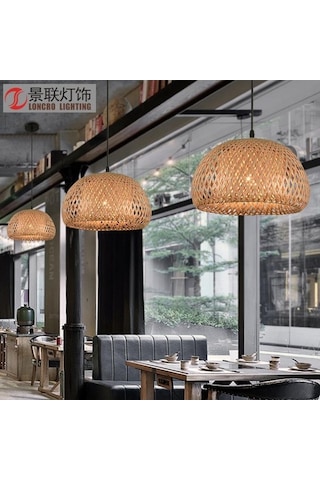 Opulentliving Restoran Cafe Bahçe İçin 30cm Bambü Teneke Avize - 12w Led, Siyah Taban, Kablolu, Doğa Stili Haki