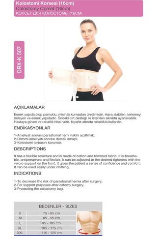 Kolostomi Korsesi 16 Cm Stoma Uyumlu Medikal Karın Korsesi Orx -k507