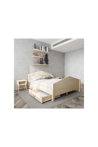 Milano 2 Çekmeceli Doğal Çam Ahşap Karyola Ve 2 Komodin Set Milano 2 Çekmeceli Doğal Çam Ahşap Karyola Ve 2 Komodin Set