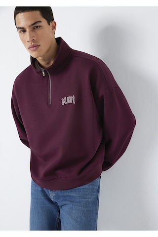 Mavi - Mavi Logo Baskılı Yarı Fermuarlı Bordo Sweatshirt 0s10208-70434 Bordo