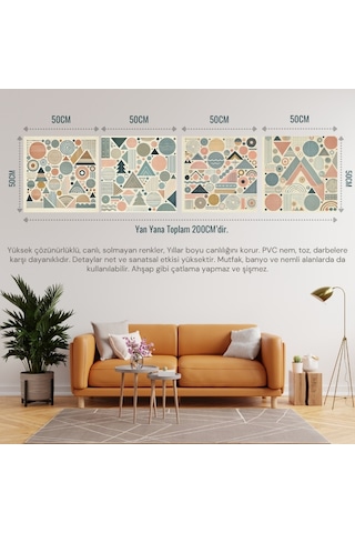 İskandinav Soyut Tablo Set Çerçevesiz 50x50cm Pvc Tablo 4'lü Set 020 Her Bir Tablo 50x50cm Büyüklüğündedir.