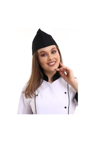 Siyah Aşçı Kayık Kep - Unisex-Standart-Tek Parça