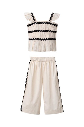 Kız Çocuk Zigzag Desenli Bluz Ve Pantolon Takım Krem