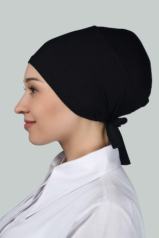 Altobeh Kadın Pratik Dikişsiz Bağcıklı Kaymayan Tesettür Penye Bone - Siyah