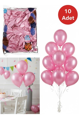 10 Adet Pembe Parıltılı Metalik Balonlar Parti & Kutlama Paketi Diğer