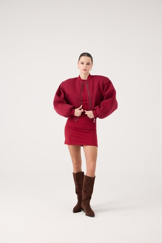 Holly Lolly Crop Kesim Vatkalı Parker Bomber Ceket Bordo