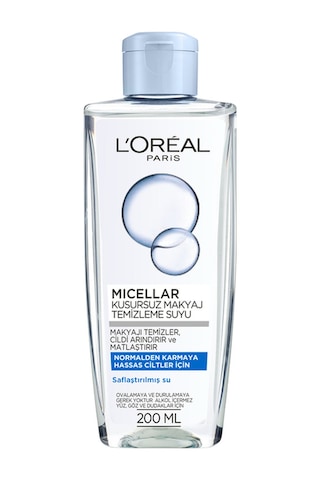 L'Oreal Paris Micellar Normalden Karmaya Hassas Ciltler için Kusursuz Makyaj Temizleme Suyu 200 ML