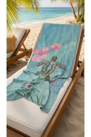 Kaplumbağa Desenli Renkli Yüksek Su Emici 70x150cm Plaj Havlusu