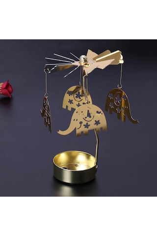 Dekoratif Metal Isı İle Dönen Şans Getiren Fil Tasarımlı Mumluk Gold